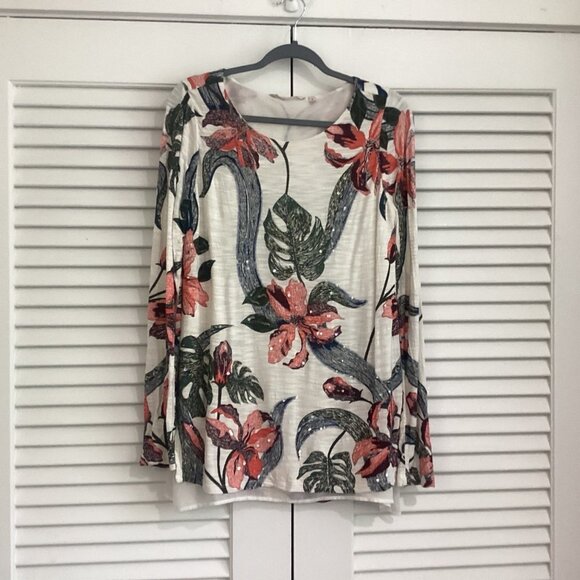 SOFT SURROUNDINGS Floral Top Tunic Sequins Size S - Picture 9 of 11